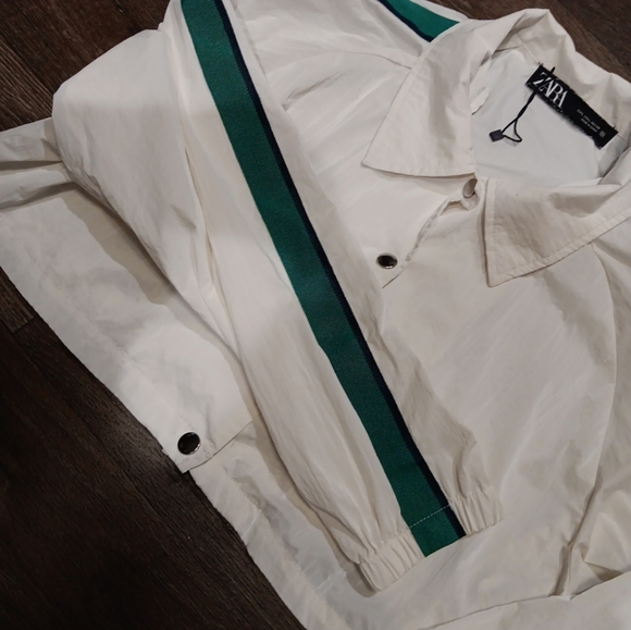 Zara White and Green Bomber Jacket - Picture 4 of 5